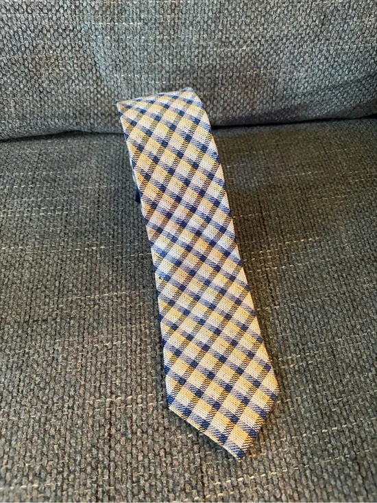 Tommy Hilfiger Blue and Yellow Plaid Silk Tie
