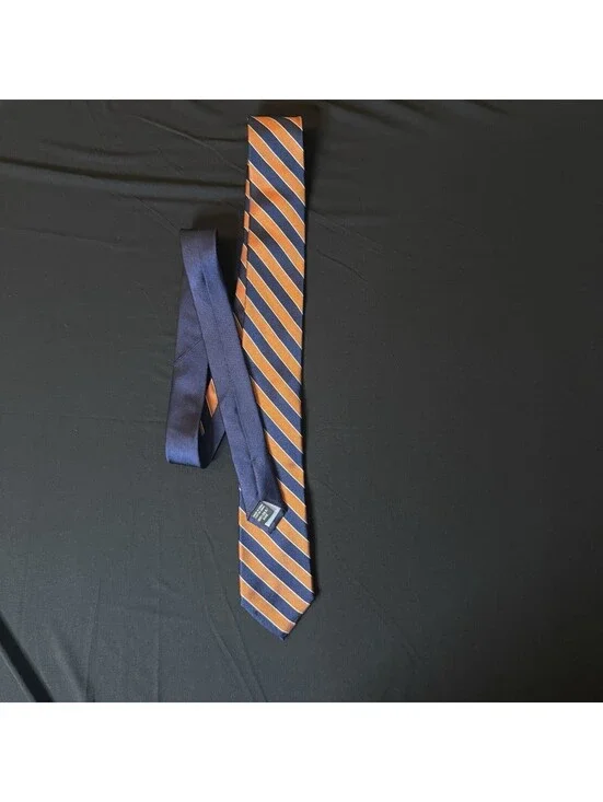 Tommy Hilfiger 100% Silk Tie Navy Orange Stripe 60” NWT Classic 3” Wide