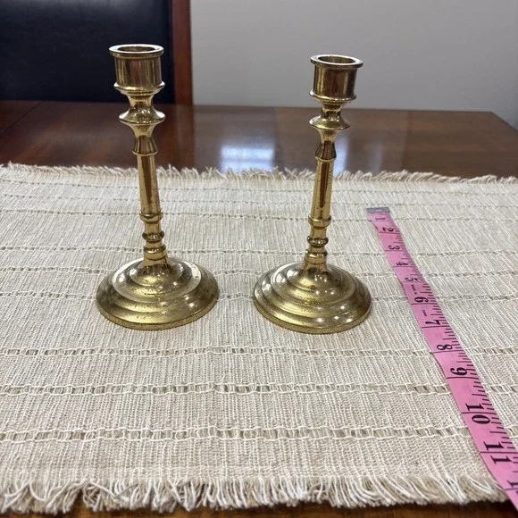 VTG Weighted Brass‎ Candlesticks Pair Unbranded 7 Inch