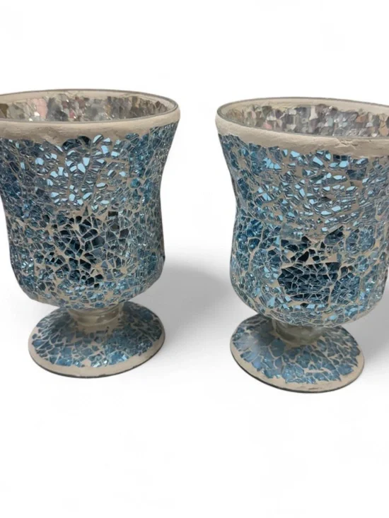 Blue Mosaic Glass Votive Holders - Decorative Home Accent