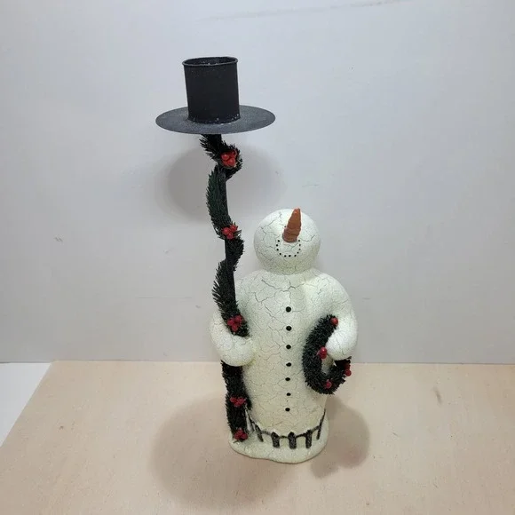 Department 56 Snowman Candlestick‎ Holder Black Top Hat Winter Holiday Decor