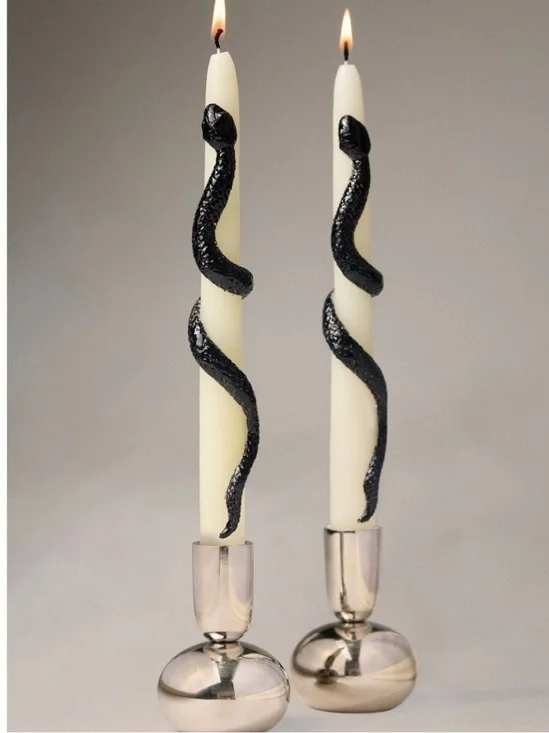 ANTHROPOLOGIE NWT 2pc snake Halloween taper candles -white/black