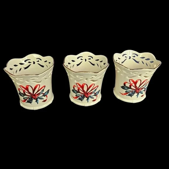 Lenox Winter Greetings Pierced Votives Set of 3 Christmas Sm Candle Holder READ