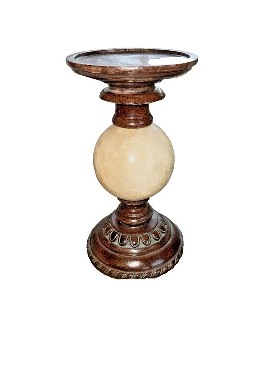 Vintage Pillar Candle Holder - Alabaster Marble Accent, MCM decor