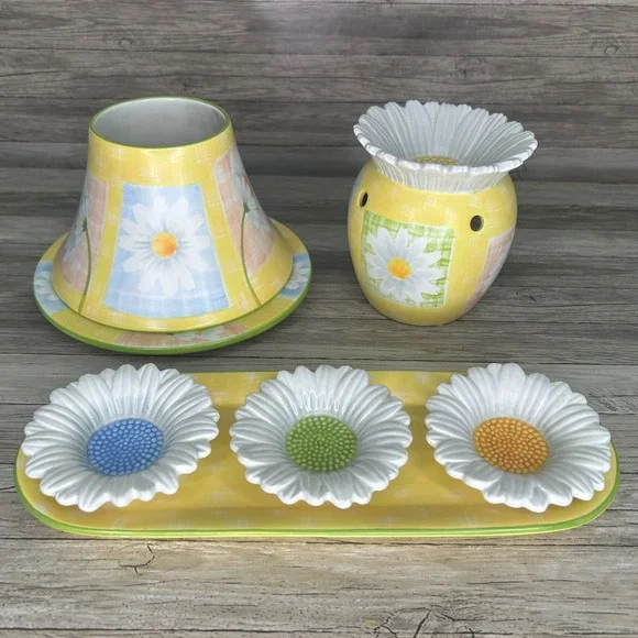 Yankee Candle Daisy Shade Plate Set Tealight Tray Trinket Dish‎ Floral Country