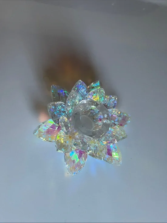 Hobby Lobby Iridescent Crystal Lotus Candle Holder - Clear Rainbow Tones