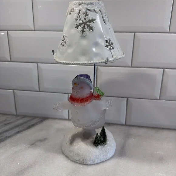 Vintage * Ice Skating Snowman Votive Tea Light Lamp Style * Frosted  Glass 001