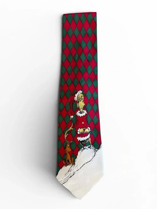 Dr. Seuss Grinch Vintage 1994 Christmas Necktie Holiday Novelty Tie Red Green