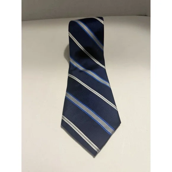 Jones New York Mens Silk Necktie Navy Blue Silver Striped Classic Formal Tie