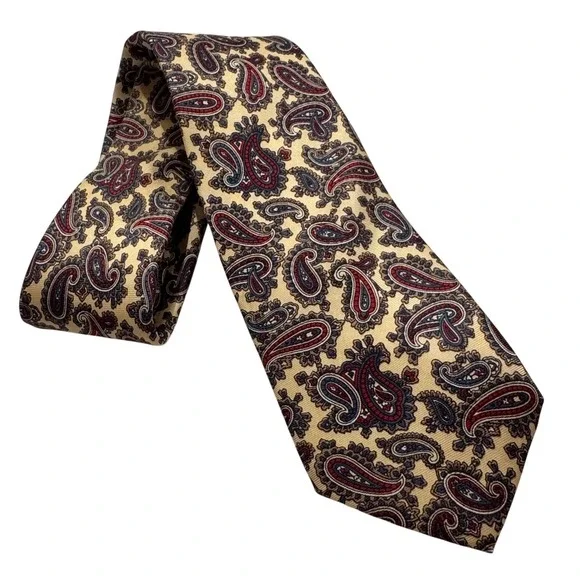 Michael Reed Collection Mens Silk Paisley Tie Red Navy Tan Made in USA RN 20567