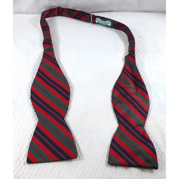 Beau Ties Ltd Of Vermont Red & Green Stripe Self-Tie Bow Tie Silk