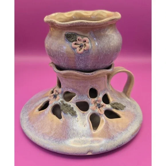 Candle Holder  Ceramic , Hand Thrown.  2 Piece Glazed Finish.‎