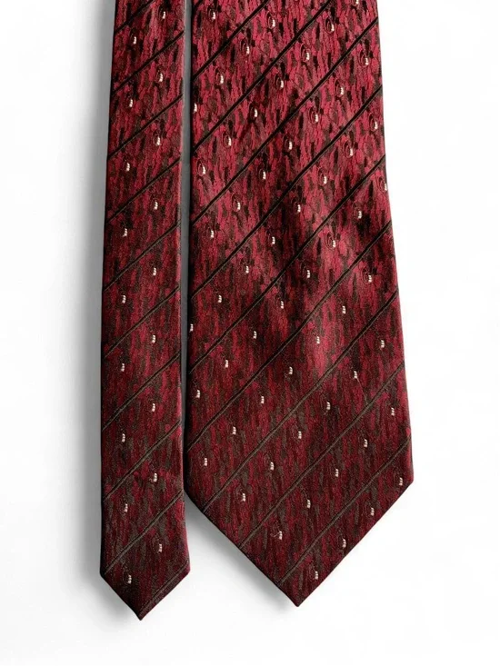 Vintage Louis Vuitton burgundy tie with diagonal stripes and small white dots