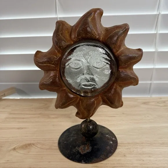 Vintage Celestial Candle Holder‎ Sun Terracotta Glass Votive Y2K Heavy