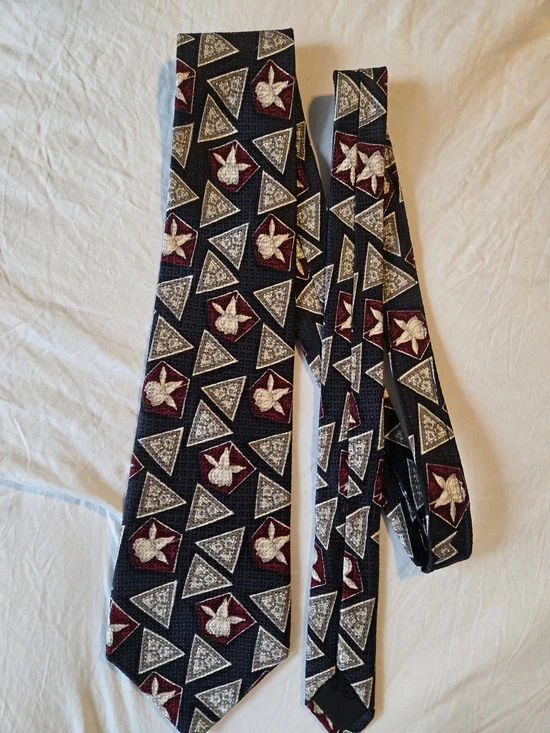Countess Mara 100% Silk Tie Navy Burgundy Gold Geometric Floral 57