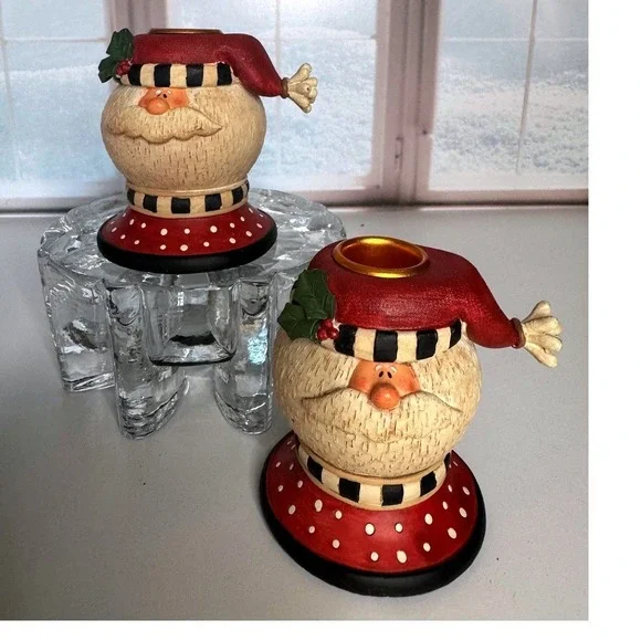 Set‎ of Two Santa Claus Candle Holders Holiday Decor