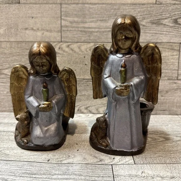 Angel Holding Candle w/ Lamb Candle Holders Kneeling‎ 4.5