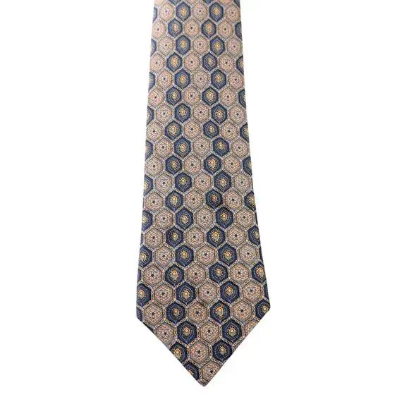 Vintage Hermès 100% Silk Men's Blue Tie With Multicolor Geometric Designs