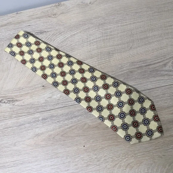 Tommy‎ Hilfiger Geometric Medallion Print Tie Yellow Blue Red Designer Vintage