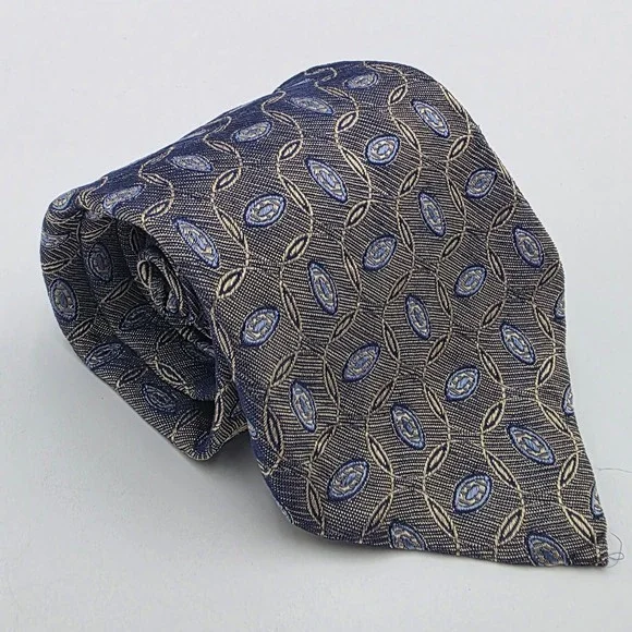 Villa Bolgheri Italia Blue Gold Geometric Silk Tie Made in Italy NWT