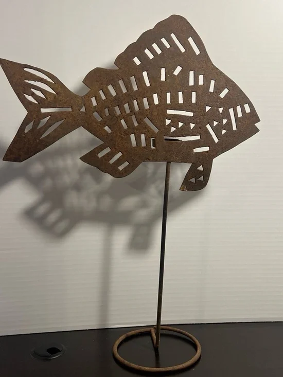 Rustic Brown Metal Fish Garden Stake - Decorative Fish Sculpture