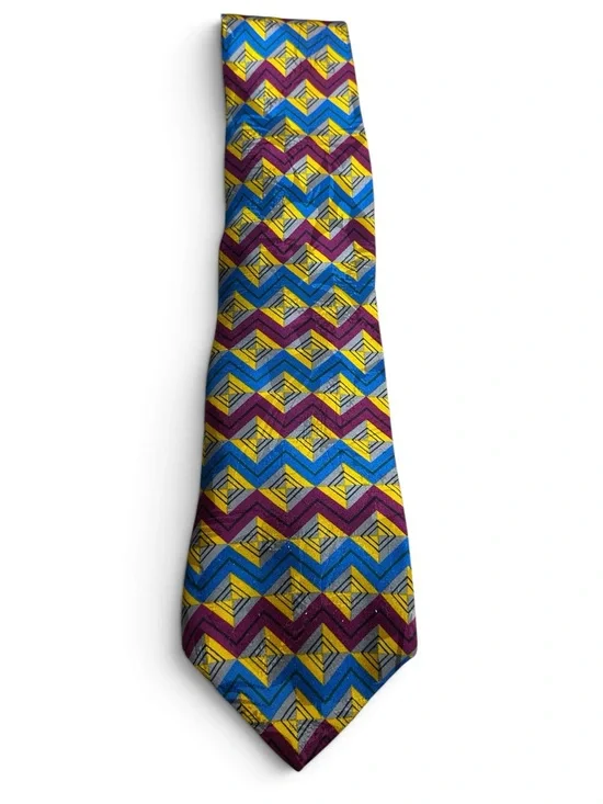 Brioni Chevron Tie in Blue, Yellow & Purple