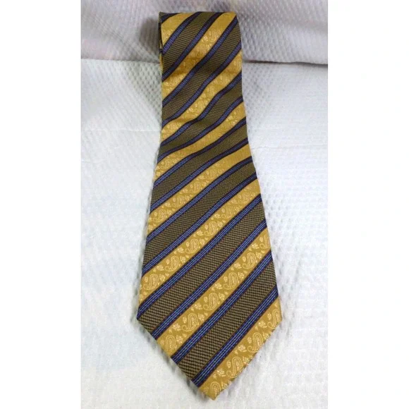 Peacock Handmade Silk Tie With Gold & Blue Stripes