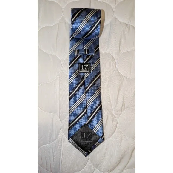 J.Z. Richards Silk Necktie Hand-Made USA Blue Stripe Geometric Classic 3.75