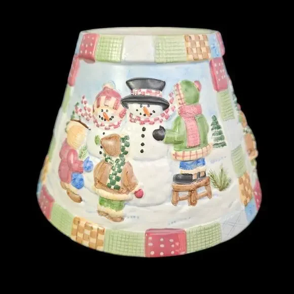 Yankee Candle Snowman Large Shade Winter Scene Embossed Ceramic‎ Children Quilt