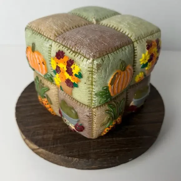 Large‎ Fall Harvest Patchwork Candle Pumpkin Floral Country Decor 4.5