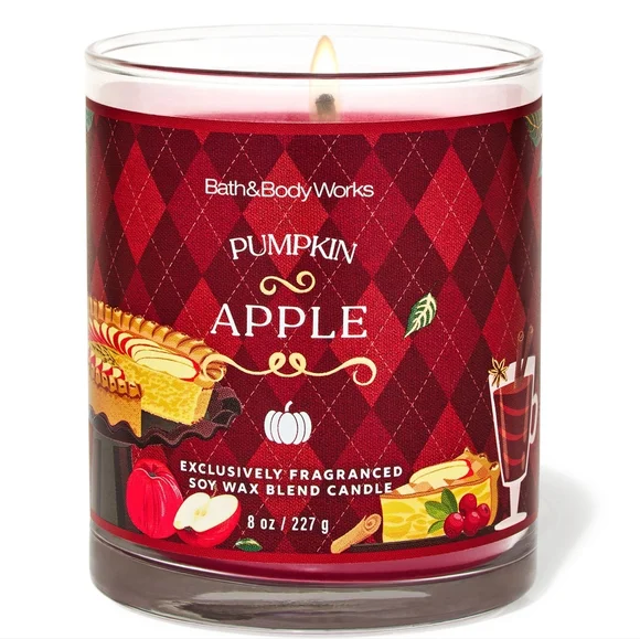 Bath & Body Works Fall Autumn Pumpkin Apple Single Wick Candle 8oz NEW RARE
