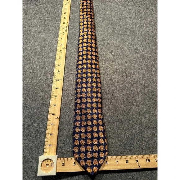 Garrick Anderson Mens Silk Tie Navy Blue Gold Floral Medallion Made in England
