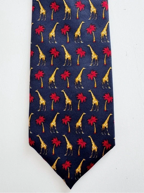 The Custom Shop Silk Navy Blue Giraffe Palm Tree Tie