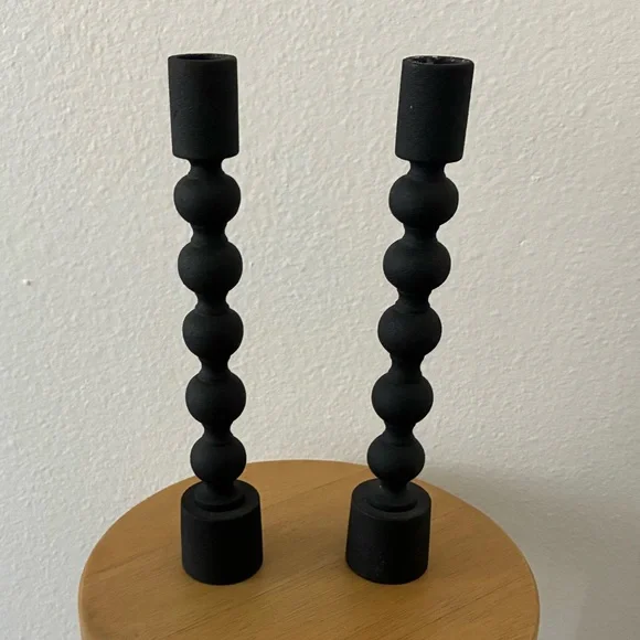 CB2 Matte Black Candlesticks Taper Holders