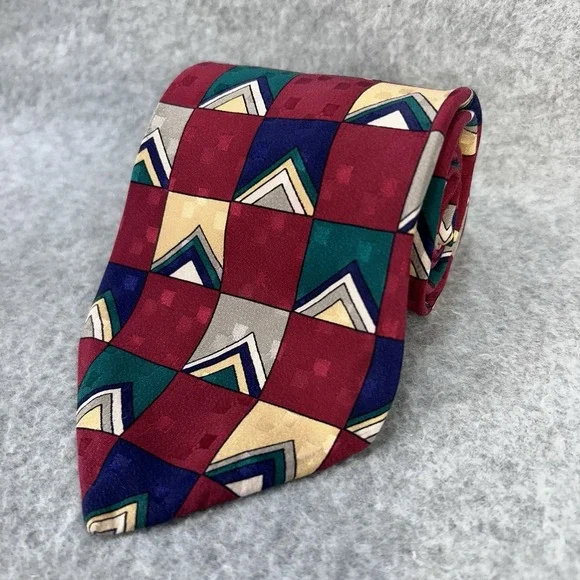 Geometric Abstract Mens Burgundy Robert Talbott Tie Art Deco Silk Classic 3.75