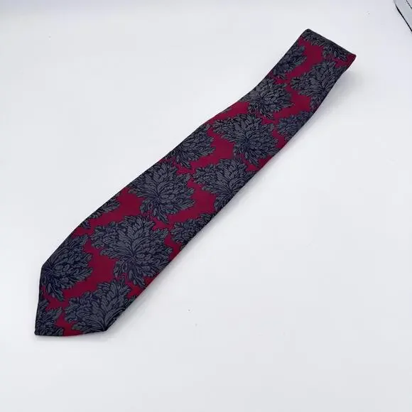 Penrose London 100% Silk Tie Burgundy Gray Floral Made in England