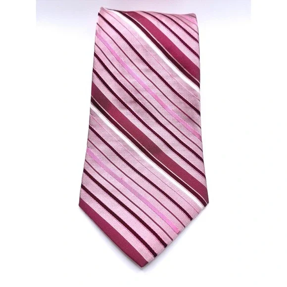 DKNY Necktie Silk Striped‎ Burgundy Pink White Professional Business Casual