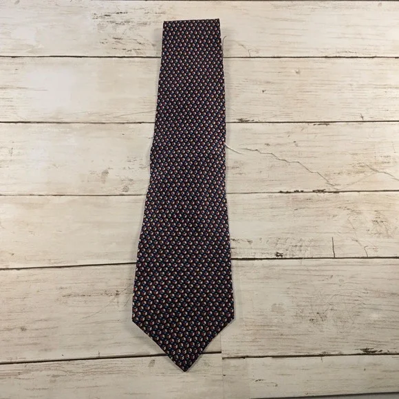 Trump Arrow Mens Navy Blue‎ Red Geometric Cube Print Silk Necktie Vintage Tie