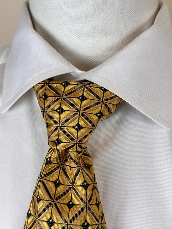 John W. Nordstrom Men’s Necktie Gold & Black Geometric Jacquard Silk Tie