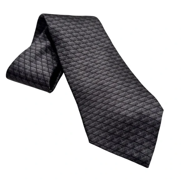 Palatina Mens Silk Necktie Grey Black Geometric Diamond Stripe Formal Tie