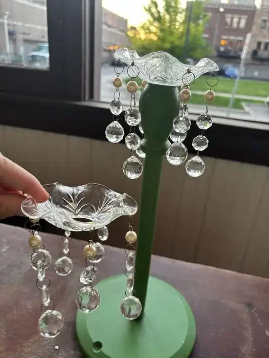 Set of acrylic Crystal Bobeche and Beaded Prisms candle toppers