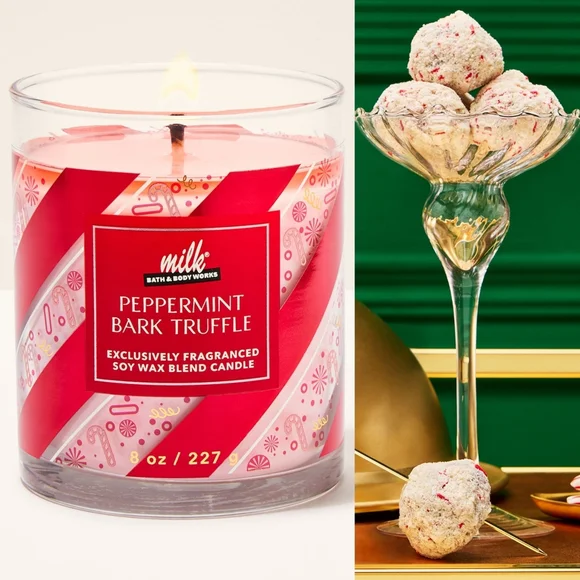 Bath Body Works Milk Bar Peppermint Bark Truffle 8oz Single Wick Candle NEW Rare