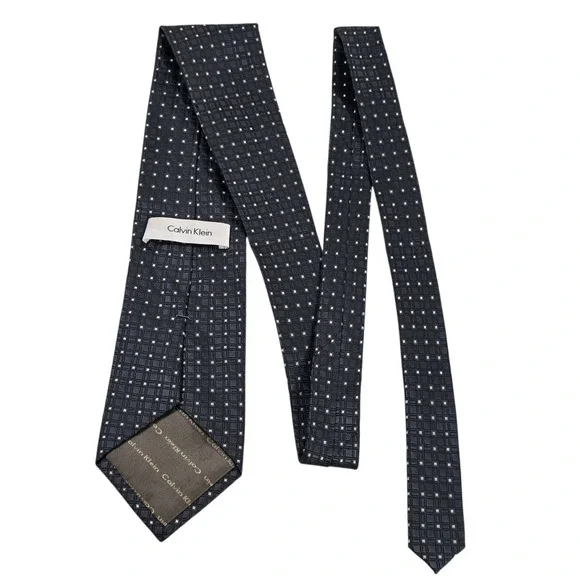 Calvin Klein‎ Silk Tie Men's Gray White Polka Dot Woven Luxury Designer Necktie