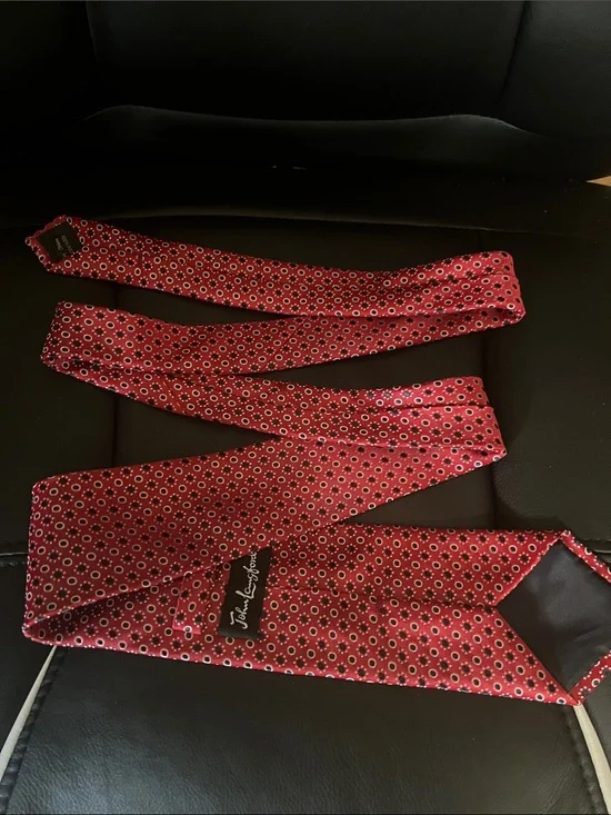 #3,006** John Langford London: Red Micro-Flower Pattern Silk Tie