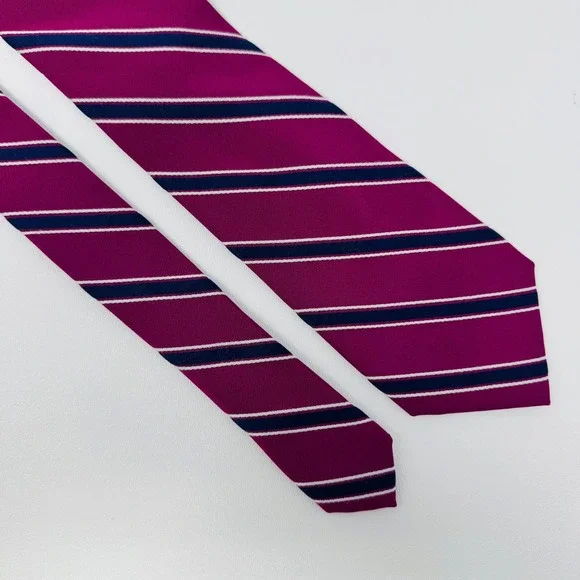 Lauren Ralph Lauren Mens Ripp Silk Striped Tie Magenta Navy White Hand‎ Made