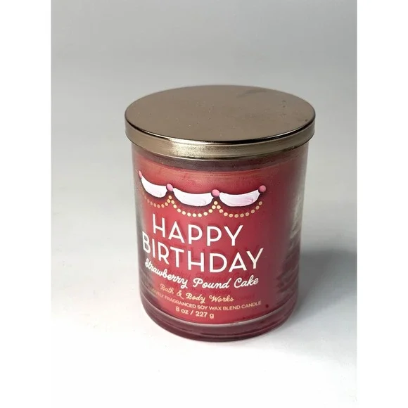 Bath & Body Works Single Wick Candle HAPPY BIRTHDAY Strawberry Pound Cake