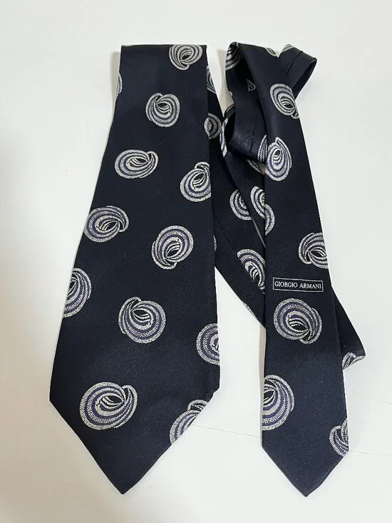 GIORGIO ARMANI Blue Silk Spiral-knot Pattern Men's CLASSIC Necktie/PREOWNED