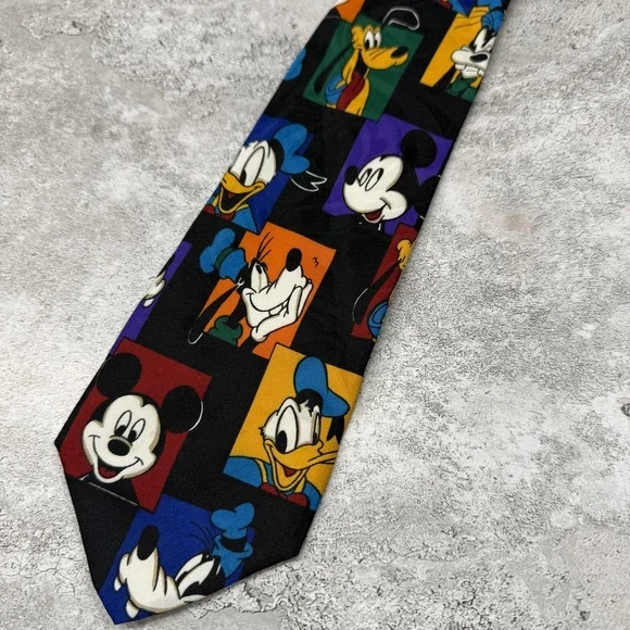 Disney Polyester Tie Mens One Size Black Geometric‎ Made IKorea Necktie