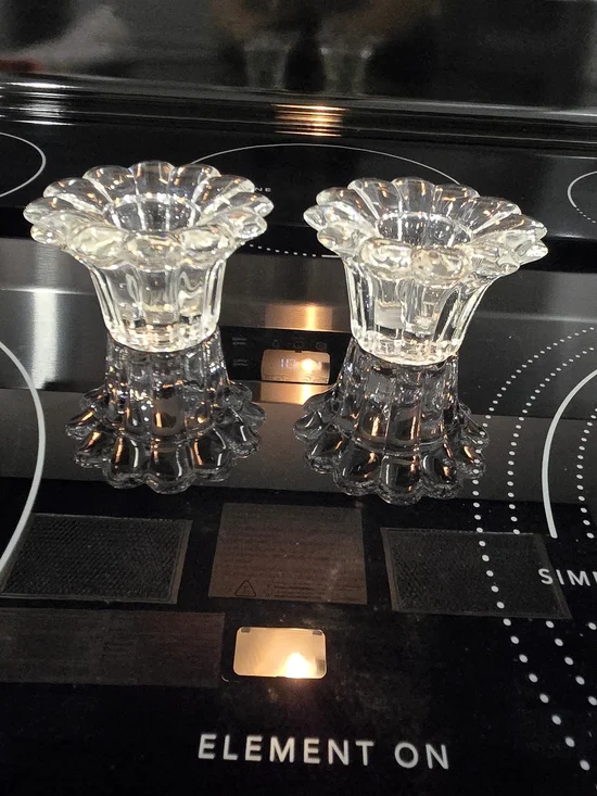 2 For $10 - Clear Glass Floral Candle Holders - Set of 2