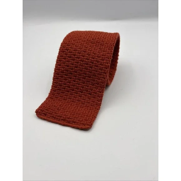 Vintage Ohrbachs Square End Tie Mens Orange Wool Knit Made In USA